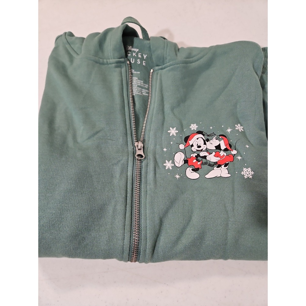 Disney Mickey Mouse Christmas Hoodie Womens Lg Green Full Zip Super Soft(885